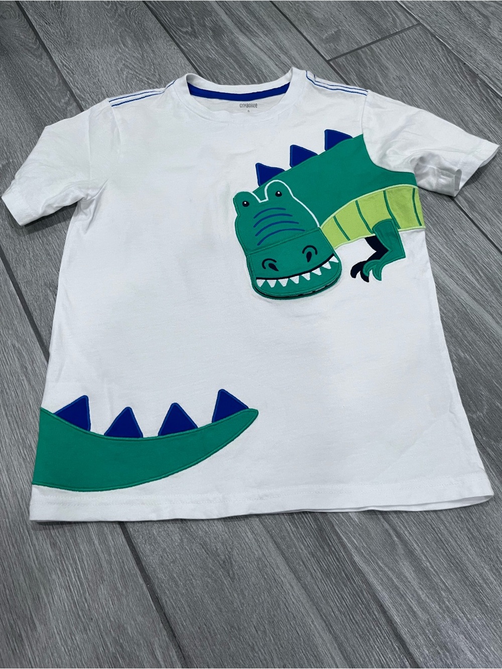 Gymboree White Tee with Green & Blue Dinosaur Appliqué